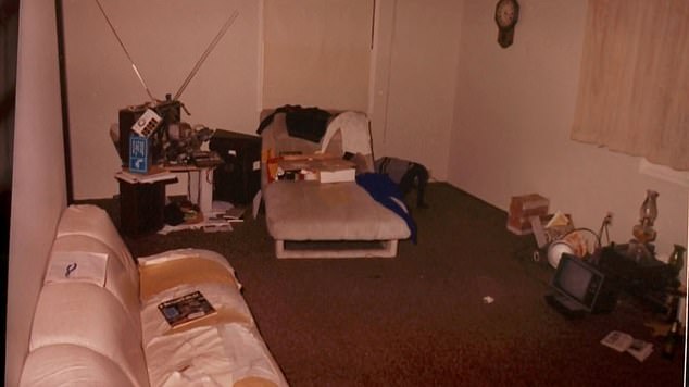 Brenda told the reporter she began shooting about 8:30am, as school started. She said she used a 22-calibre rifle her father gave her for Christmas. Pictured: The family room of Brenda's childhood home