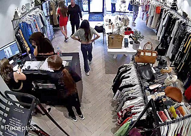 Footage (pictured) shows two children snatch a security tag remover from under the counter