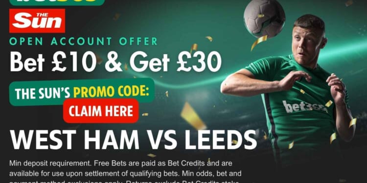 Score £30 in free bets for West Ham vs Leeds