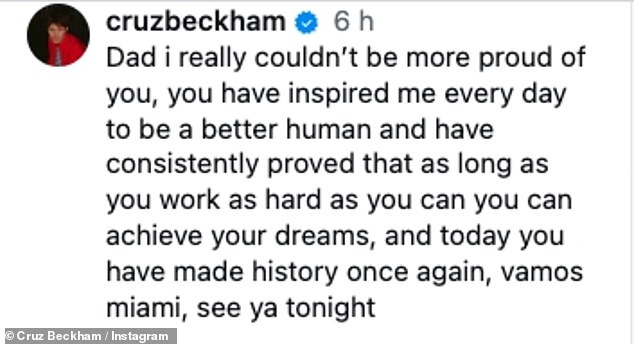 He penned: 'Dad I really couldn¿t be more proud of you, you have inspired me every day to be a better human'