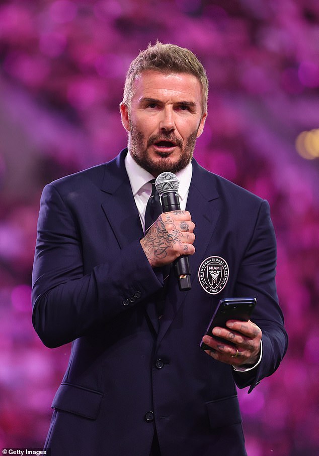 David, co-owner of Inter Miami CF, was seen speaking to the crowd before the MLS match on Saturday