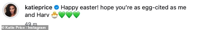 The mother-of-five captioned the post: 'Happy easter! hope you’re as egg-cited as me and Harv'