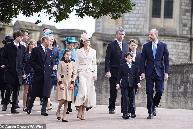 Senior royals had earlier been led by the Prince and Princess of Wales and their children down on foot from Windsor Castle , despite the blustery conditions -- April 5, 2026