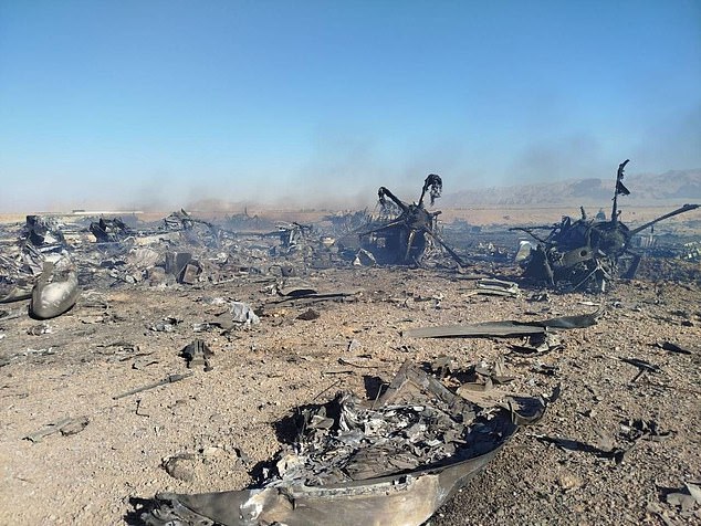 Iranian state media released images of the search and rescue planes which it claimed it shot down, though the US military says it 'blew up' themselves