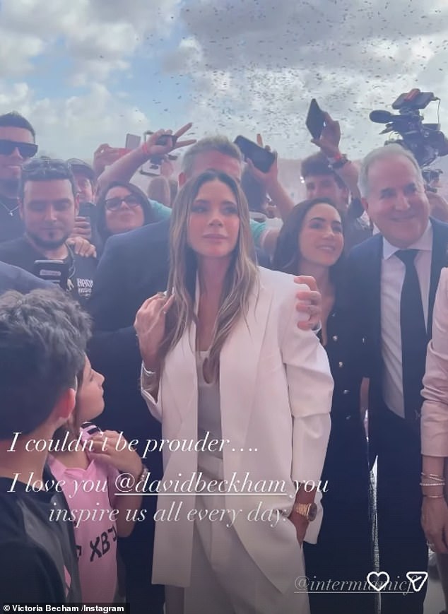 Posh also took to social media and shared a clip of the family's celebrations as David and his co-owners made speeches to the crowd before confetti rained down on them