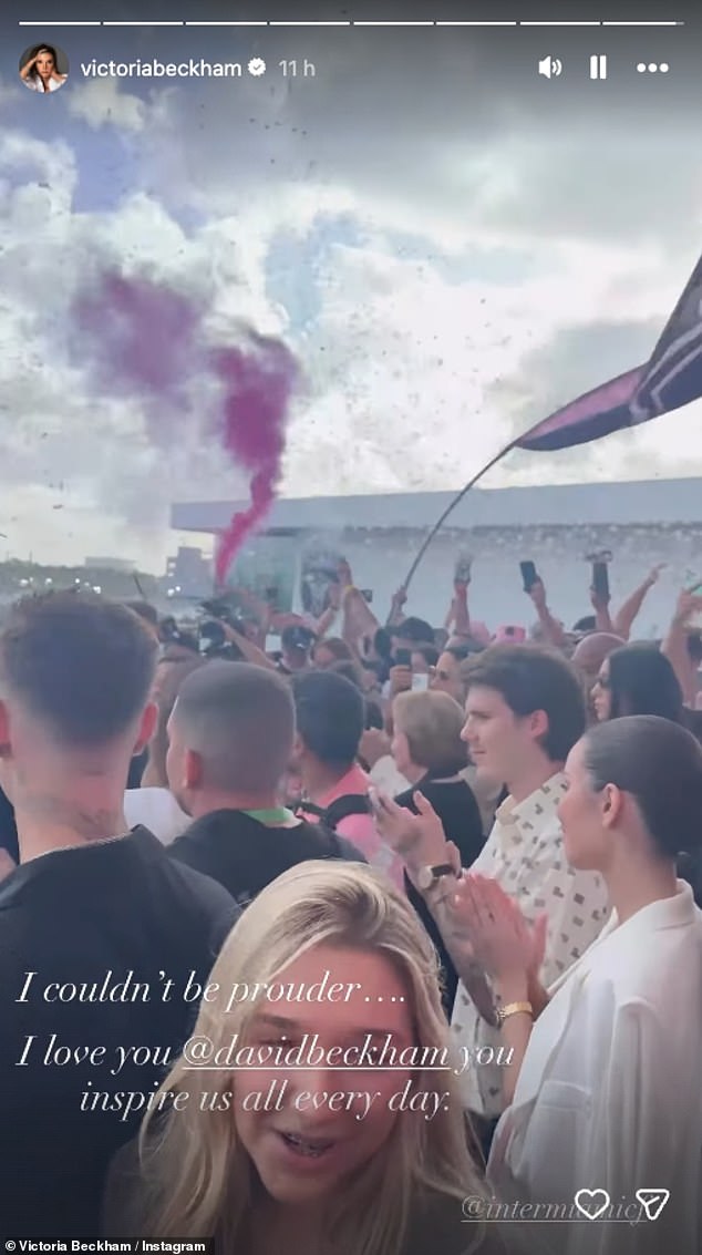 David was supported on his big night by sons Cruz, Romeo, 23, and daughter Harper, 14.