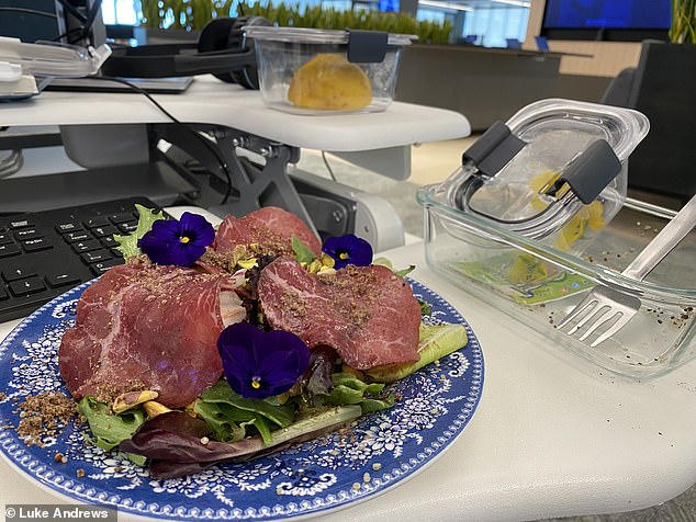 Markle's lunch typically consists of a salad and a side of protein. Shown above is a lunch I had while on the Markle diet