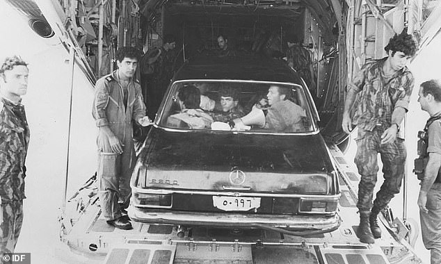 The black Mercedes similar to Idi Amin's used in the Entebbe Raid in the hope of fooling Ugandan soldiers