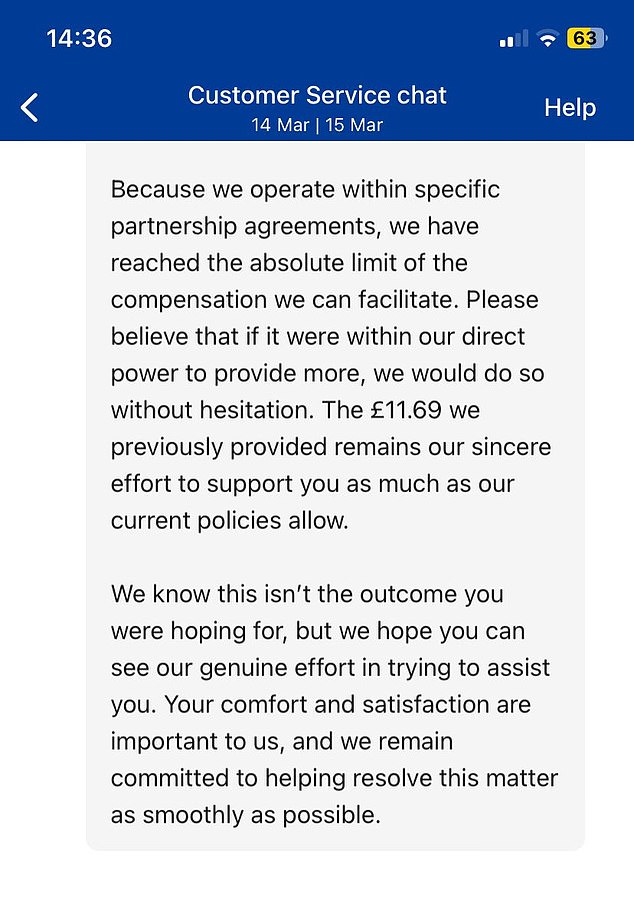 They send my mum £11.69 in credit to her Booking.com account, a small portion of the £93.50 she paid