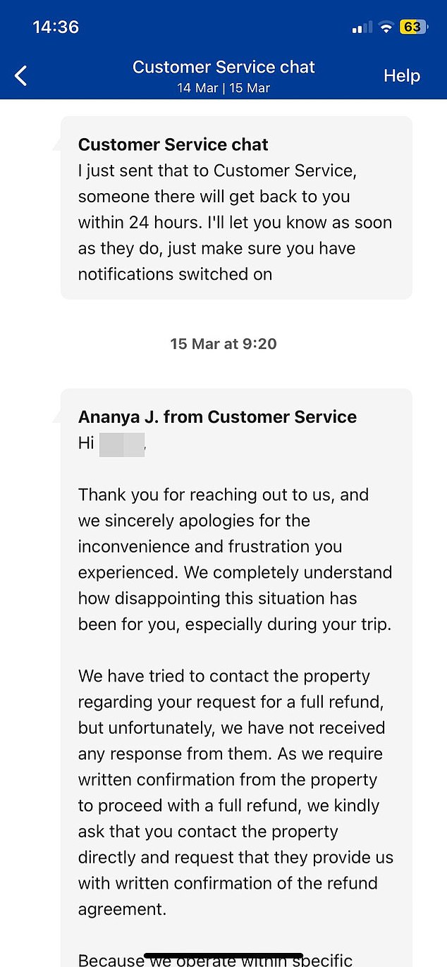 Booking.com apologised and explained they have tried to contact the property owner but have not received a response