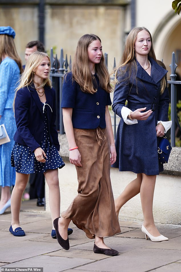 Isla Phillips, Harriet Sperling's daughter Georgina and Savannah Phillips leave after attending the Easter Service at St George's Chapel -- April 5, 2026