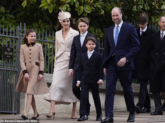 Prince George, Princess Charlotte and Prince Louis joined their parents the Prince and Princess of Wales at the traditional Sunday service at St George's Chapel in Windsor