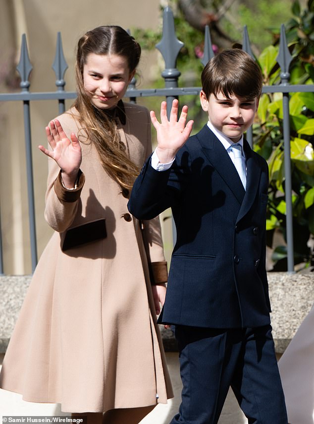 The youngest child of the Prince and Princess of Wales gleamed in his dark blue double-breasted suit, complete with a light blue tie