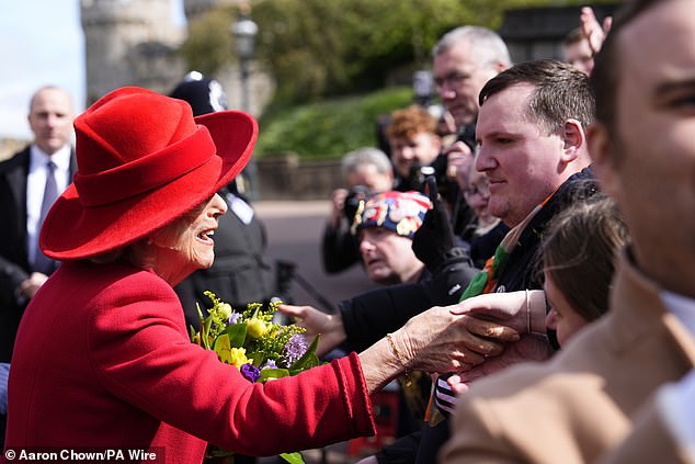 Queen Camilla spoke to well wishers who patiently waited for the Royal Family outside while they attended the service
