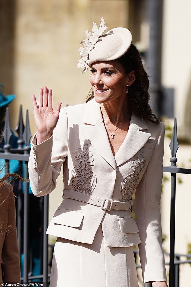 Kate, 44, opted for a cream tailored Self-Portrait midi dress, which she first wore in 2022 for a joint appearance with Princess Anne