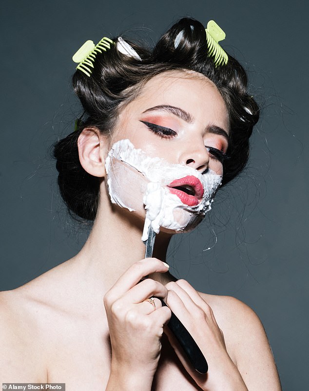 Georgia would shave every morning, but by evening the hair would have grown back and she would have to shave again. Picture posed by model.