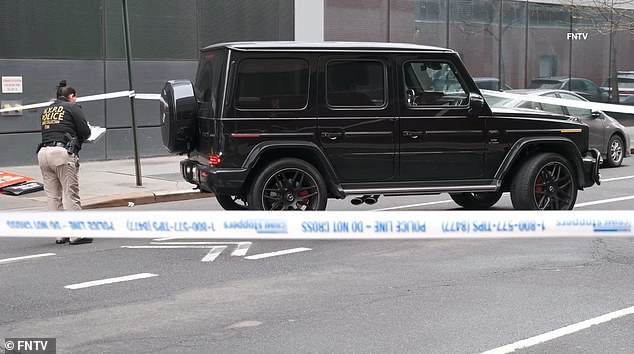 A black Mercedes G-class AMG G 63, which is currently sold pre-owned for around $180,000, was caught up in the heist and abandoned in the road but appeared to not have been damaged