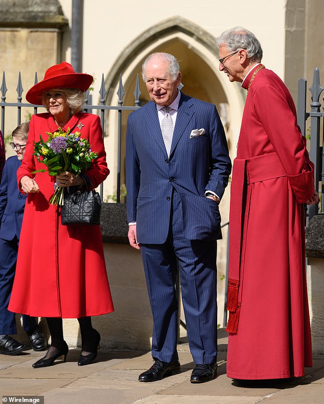King Charles III and Queen Camilla, clutching a bouquet, looked happy and healthy as they turned out for Royal Family's annual Easter Sunday service