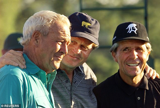 Arnold Palmer (left) won four Green Jackets, bettered only by Nicklaus (centre, six) and Woods (five) - but one request at a champions dinner put him in Langer's bad books