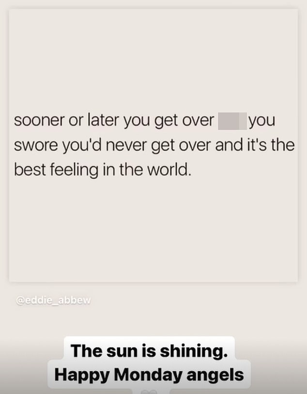 In a nod to the marriage failing, Charlotte wrote in an Instagram story: 'Sooner or later you get over the s*** you swore you'd never get over and it's the best feeling in the world'
