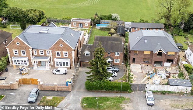 Aerial photo shows the two new houses in High Wycombe (property on the right has been served an enforcement notice)