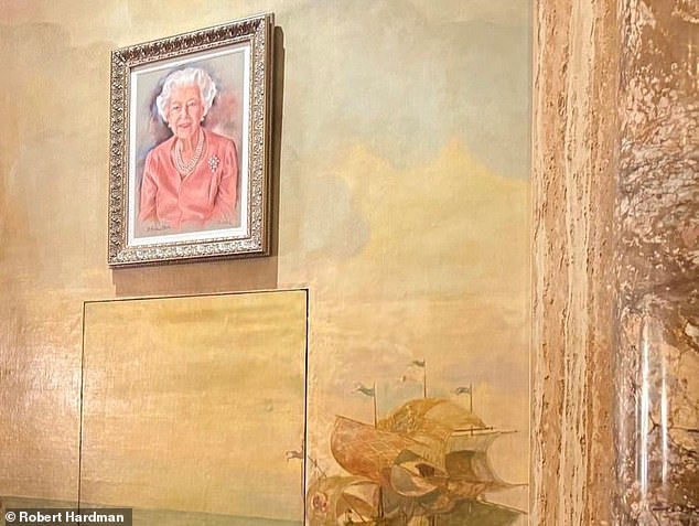 The signed portrait hanging in the dining room at Mar-a-Lago in Florida. Picture taken by Robert Hardman
