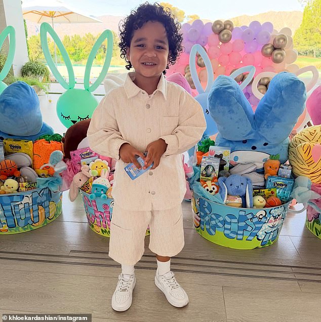 The proud mom of two also posted a photo of her youngest child unboxing a gift from his gift basket