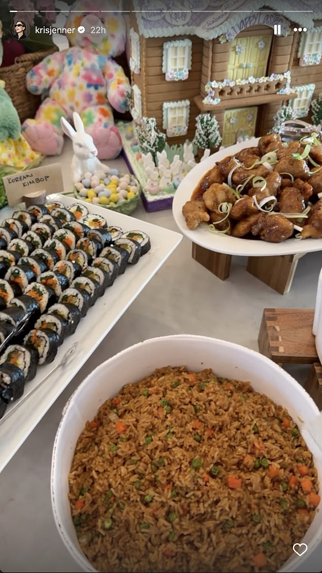 While the rest of the sisters shared portraits and photos of the stunning decor, Kris shared an inside look at one of the meals they enjoyed together