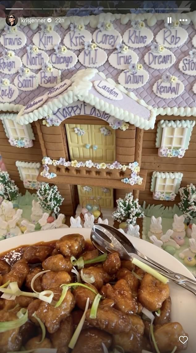 She also displayed their Easter-themed gingerbread house with each family member's name on it