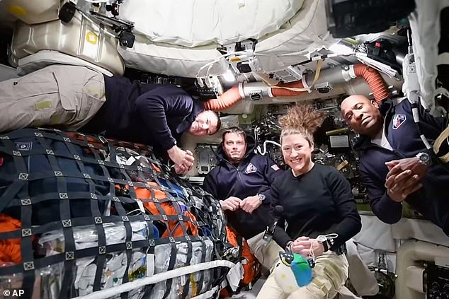 The Artemis II crew, from left, Canadian astronaut and mission specialist Jeremy Hansen, Commander Reid Wiseman, mission specialist Christina Koch and pilot Victor Glover