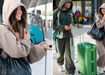 Samie Elishi can't stop smiling as she touches down in UK with Tyrique Hyde after romantic Moroccan getaway