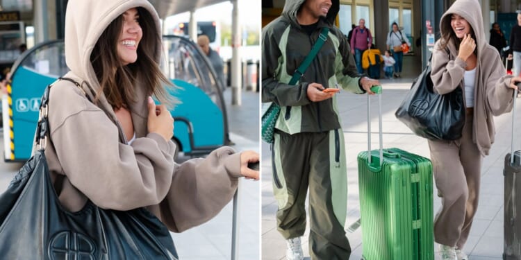 Samie Elishi can't stop smiling as she touches down in UK with Tyrique Hyde after romantic Moroccan getaway