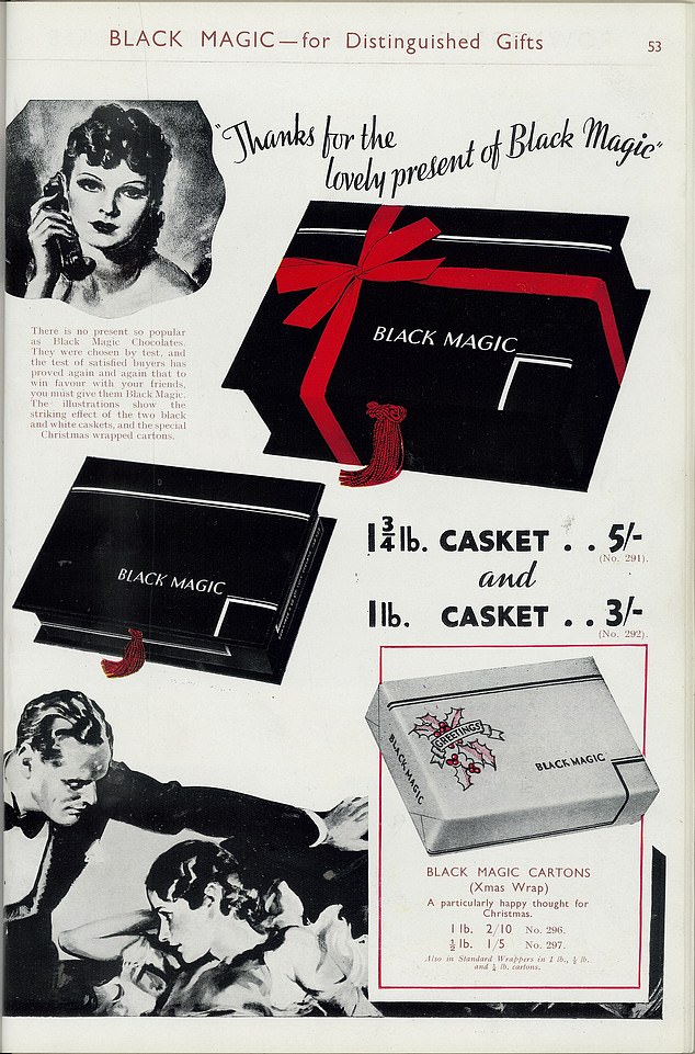 Dark chocolate contains more cocoa solids to white or milk chocolate, giving it a more intense flavour and a stronger nutritional profile. Pictured, a vintage Black Magic dark chocolate advert