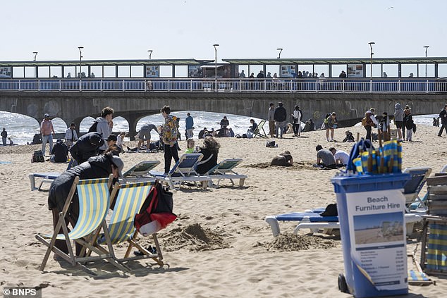Beach goers enjoyed the sunshine on the seaside resort of Bournemouth in Dorset on Bank Holiday Monday