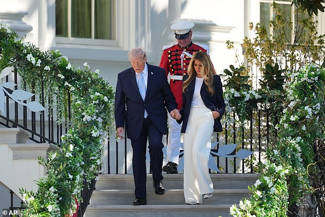 Trump and first lady Melania Trump arrive to participate in the White House Easter Egg Roll