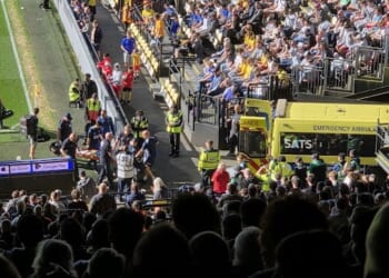 Former England star stretchered off after blocking shot with face as Sky Sports refuse to show 'inappropriate' replay