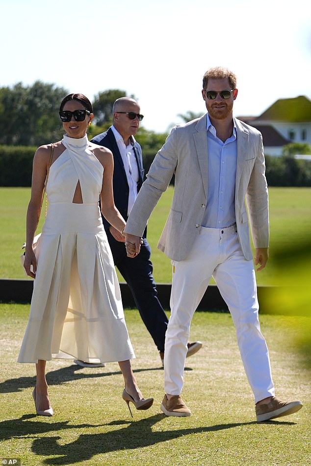 The Duke and Duchess of Sussex, seen in Wellington, Florida, in 2024 at an event for the Sentebale charity, which the Prince has since stepped away from