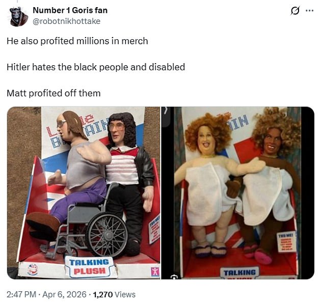 In a nod to how he profited from the sketches, a Twitter user shared images of the Little Britain Talking Plush toys from 2005, including Andy and Lou and David as spa guest Desiree DeVere