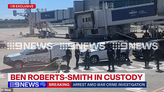 Footage captured Roberts-Smith being escorted by AFP officers on the tarmac
