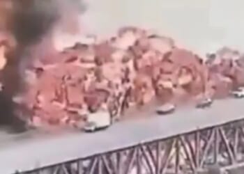 Horror footage shows moment gas tanker explodes into huge fireball in Panama Canal killing one as blaze engulfs bridge