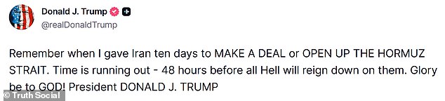 Another Truth Social post from Trump discussing Iran, where he writes 'reign' instead of 'rain'