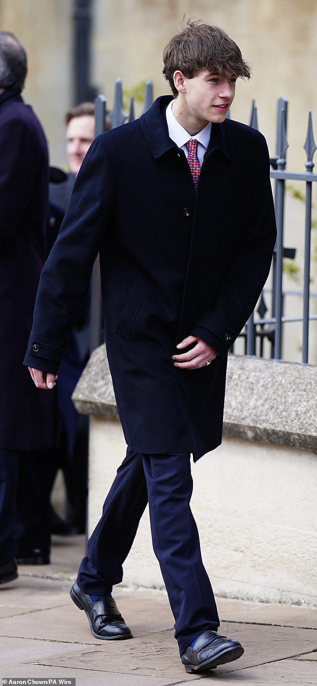 James Mountbatten-Windsor, 18, was handed a more prominent role at the Royal Family's traditional Easter service, beaming alongside the Prince and Princess of Wales during his rare outing