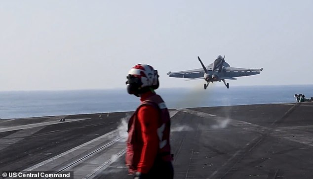 US Navy fighter jets take off from USS Abraham Lincoln (CVN 72) during Operation Epic Fury
