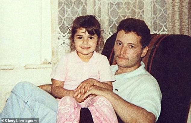 'Mum and dad split not long after,' Cheryl penned. 'Dad had an affair and mum tried to take him back, but they couldn't make it work anymore (Chery pictured with dad Garry)