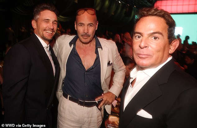Inside the event, Franco could be seen hobnobbing with actor Billy Zane (center) of Titanic fame as well as Mexican comedy star Eugenio Derbez (right)