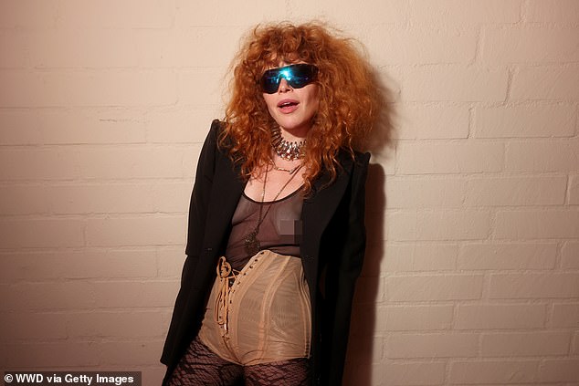 Natasha Lyonne meanwhile was a sight to behold, wearing no bra under a translucent top in an outfit that included futuristic blue sunglasses