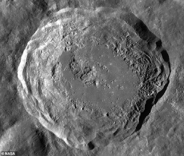 In the Earthset image, you can see the Ohm crater (pictured). This is a 38-mile-wide (62 km) depression formed by an ancient meteorite impact