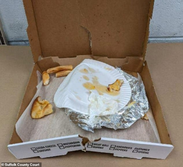 Discarded pizza crust that was seized for DNA testing - allegedly linking Rex Heuermann to the Gilgo Beach serial killer case