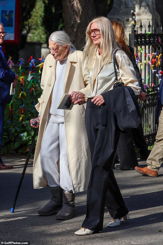 Robert's former stepmother Vanessa Redgrave, 89, and her daughter Joely Richardson, 61, put on a brave face as they made their way to the church
