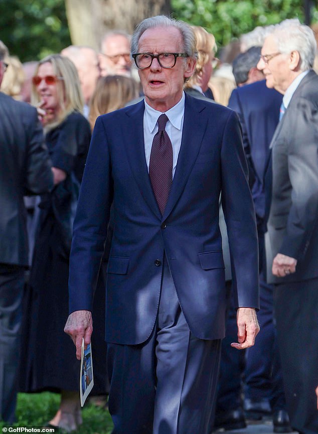 Bill Nighy, who Robert has a long standing professional relationship was seen arriving in a navy blue suit